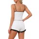 thumbnail image 3 of INSPIRE CHIC Conjunto de Pijama de Punto Acanalado para Mujer con Encaje Elegante, Camiseta sin Mangas y Pantalones Cortos con Volantes, 2 Piezas para Estar en Casa, Escote en V Profundo, Blanco, 3 of 6