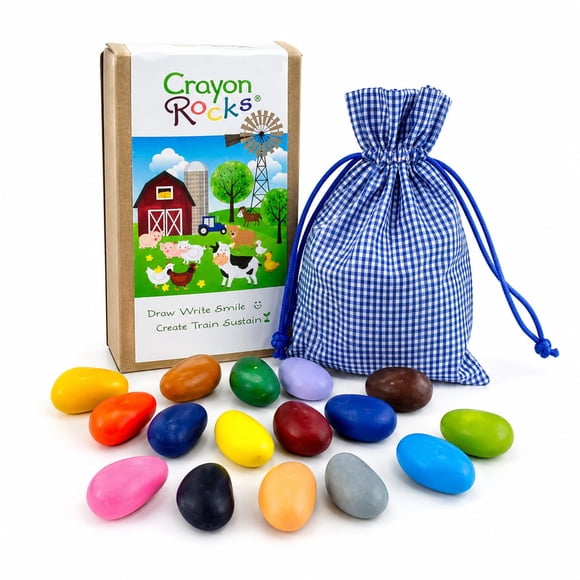 Crayon Rocks Crayones 16 colores con agarre trípode y bolsa temática de granja