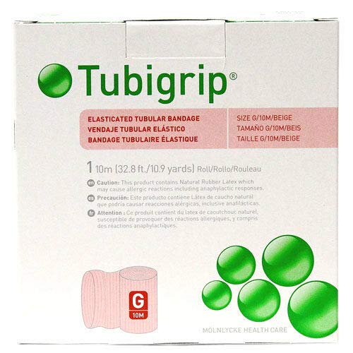 Vendaje tubular Tubigrip, tamaño G, caja de 10 m, color beige