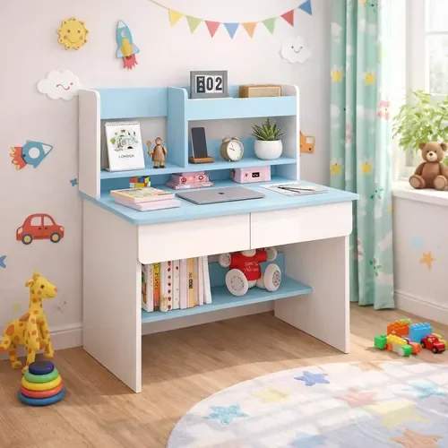 Homer Design - Escritorio Infantil Con Estante Y Organizadores 80x45x115cm Celeste