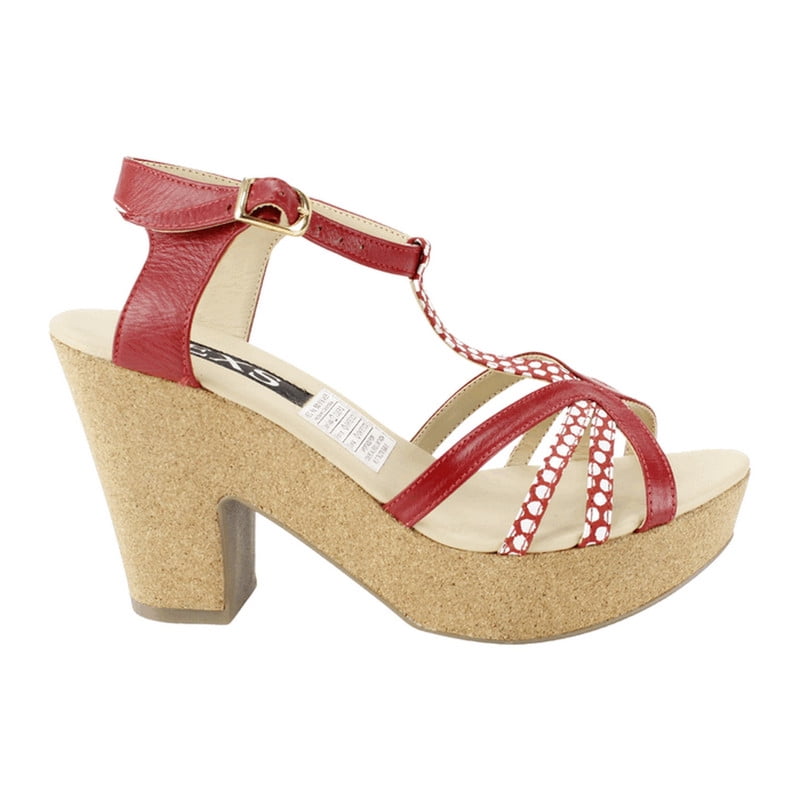 Sandalia Exs Plataforma Cuero Roja