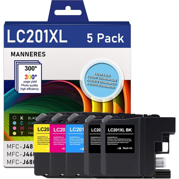 Cartuchos de tinta MANNERES LC201XL 5 unidades (negro, cian, magenta, amarillo)