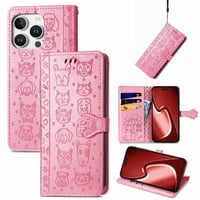 Funda Cartera Foxdock Para Iphone 16 Pro Max , Flip Pu Con Relieve De Gatos Y Perros, Tarjetero Y Soporte