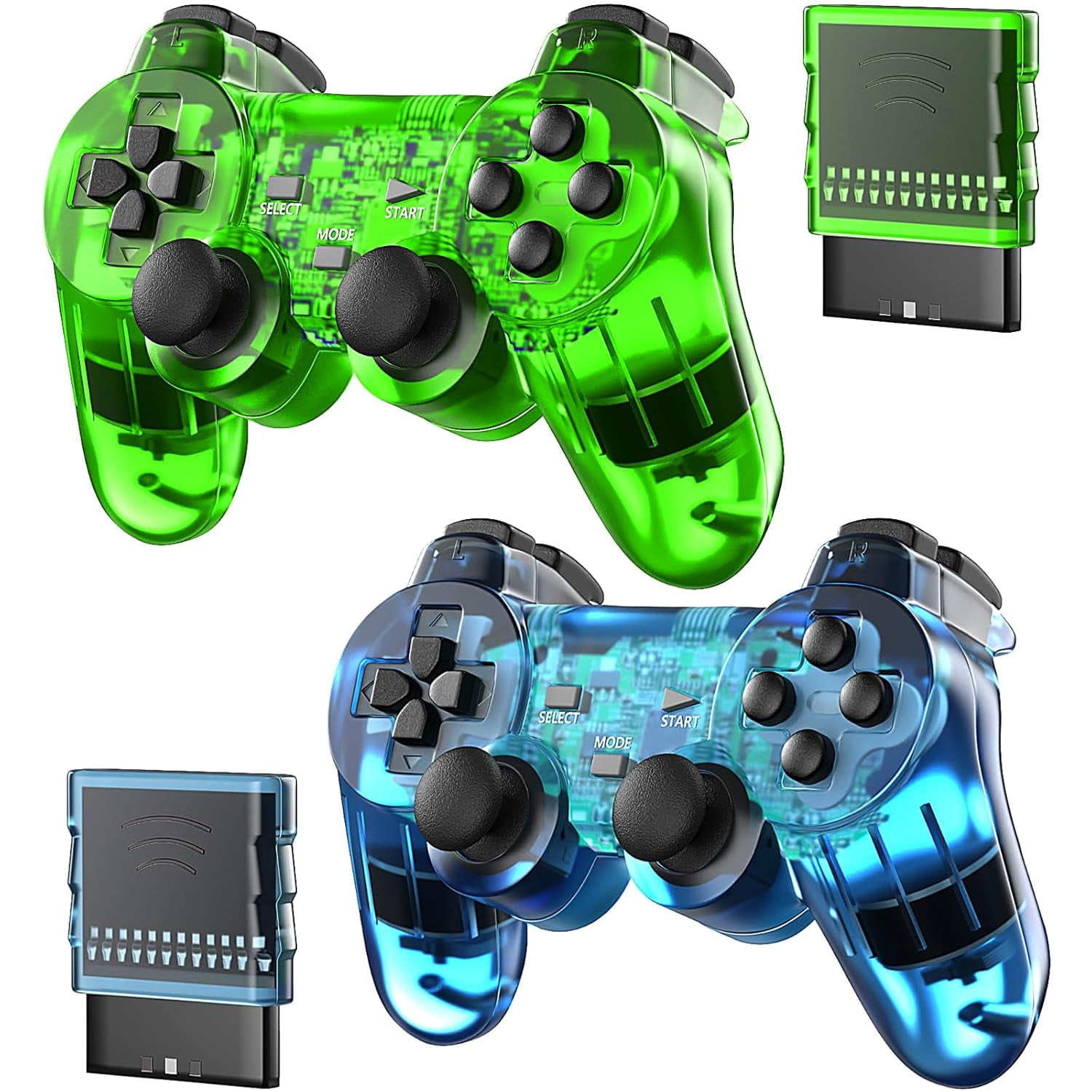 Genérico - Mando Inalámbrico Para Consola Ps-2, Gamepad Remoto Compatible Con Play 2 - Pack De 2-verde Y Azul