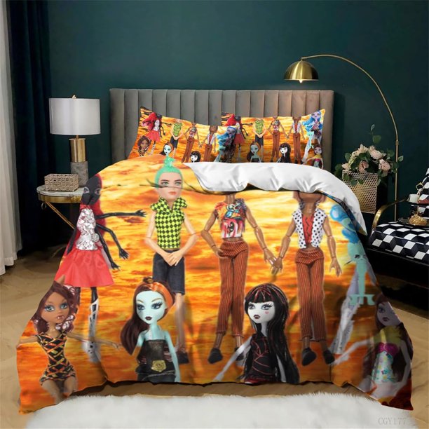 Teen Monster High Duvet Cover Set 3 Pieces Cartoon Bedding Set Lightweight Comforter Cover for Girls