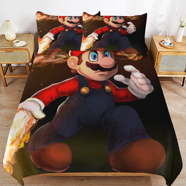 Super Mario 3-Piece Comforter Set for Bedroom Super Mario Bedding Set for Kids Adults Soft Microfiber Duvet Cover Set with Zipper Closure