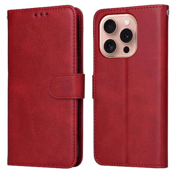 Funda Billetera para iPhone 16 Pro con Porta Tarjetas y Soporte Ajustable Rojo
