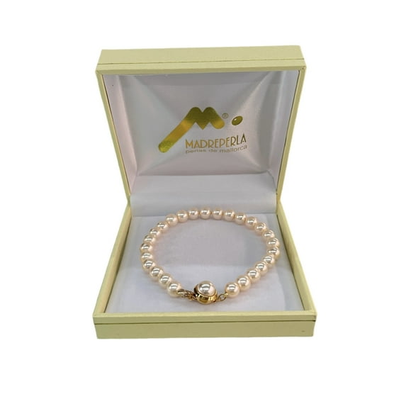 Pulsera de Perlas de Mallorca con broche a presión Bañado en Oro