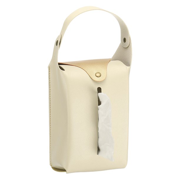 Uxcell Cubierta de Caja de Pañuelos de Cuero Sintético, Caja de Pañuelos Rectangular de PU con Botón y Asa Desmontable para Hogar/Baño/Coche/Oficina (Beige Blanco, 7.48 x 4.72 x 3.15 Pulgadas)