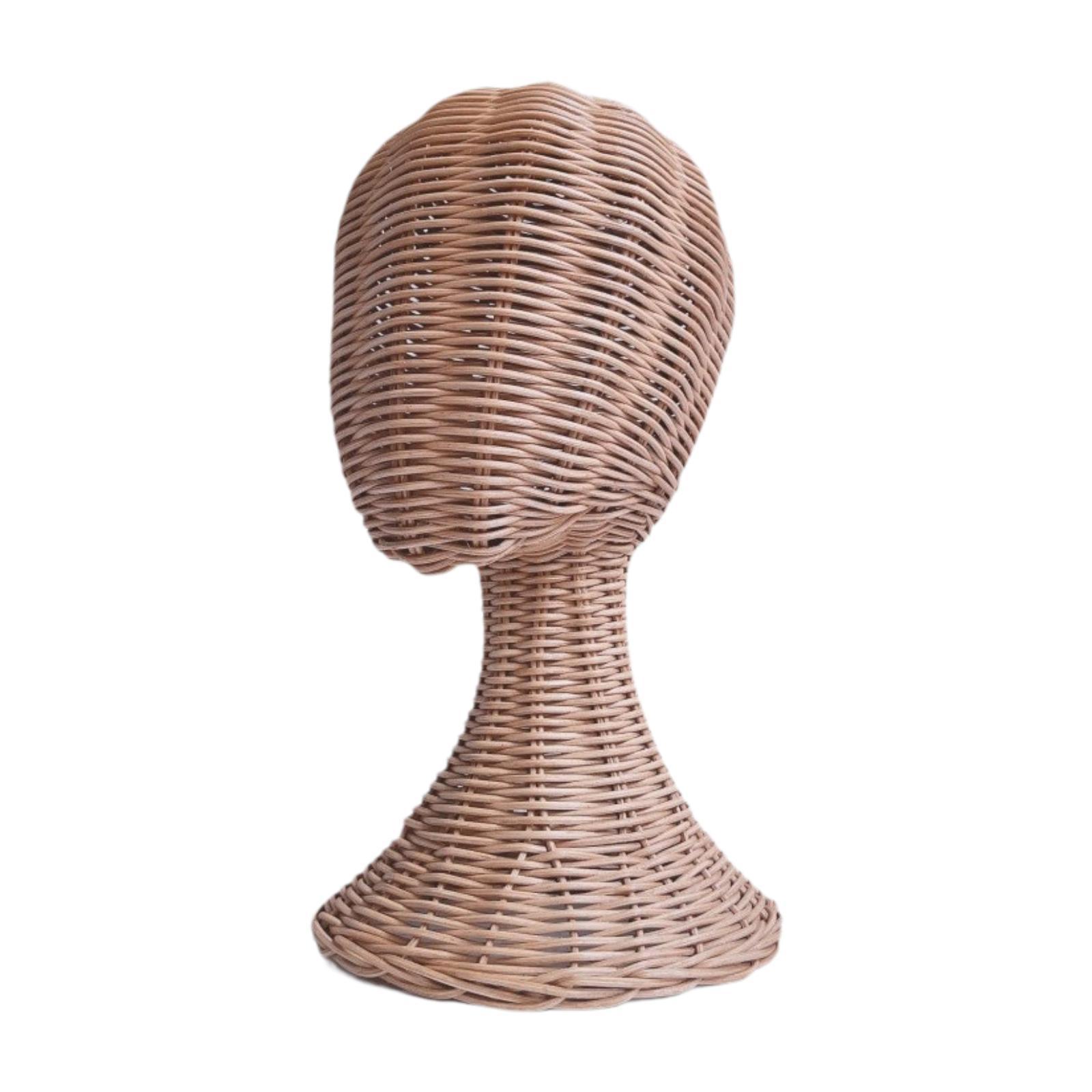 Magideal - Soporte De Exhibición De Sombrero De Ratán Con Cabeza De Maniquí, Estante De Exhibición De Sombrero De Ratán De Moda Multiusos, Modelo De Exhibición