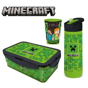 Kit 3 Colacion Minecraft Juvenil Botella 820 Ml Con Licencia Oficial - Verde