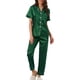 thumbnail image 1 of INSPIRE CHIC Conjunto de Pijama de Satén para Mujer de Manga Corta con Botones, Detalle de Ribete y Cintura Elástica, Conjunto de Descanso M Verde Oscuro, 1 of 6