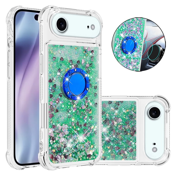 FOXDOCK Funda Glitter Líquida para iPhone 17 Air con Anillo Brillante, TPU Antichoques y Esquinas Reforzadas, Soporte