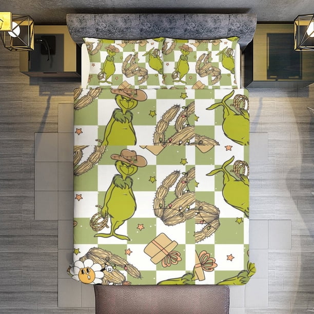 Trendy Howdy Mr Grinch Christmas Magical 3 Pieces Duvet Cover Set Full Size Super Soft Fade Resistant Microfiber