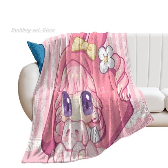 Kawaii Aesthetic Girl Art Strawberry Flannel Blanket Gift Home Leisure Sofa Blanket Outdoor Portable Blanket Bedding