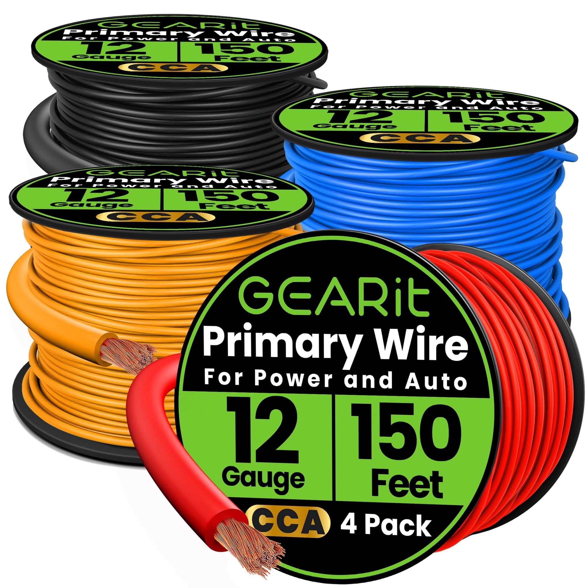 Kit De Cables Gearit, Calibre 12, Cca, 150 Pies Cada Uno, 4 Colores, 600 Pies En Total