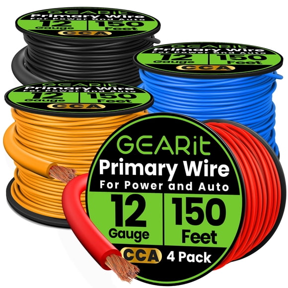 Kit de cables GearIt, calibre 12, CCA, 150 pies cada uno, 4 colores, 600 pies en total