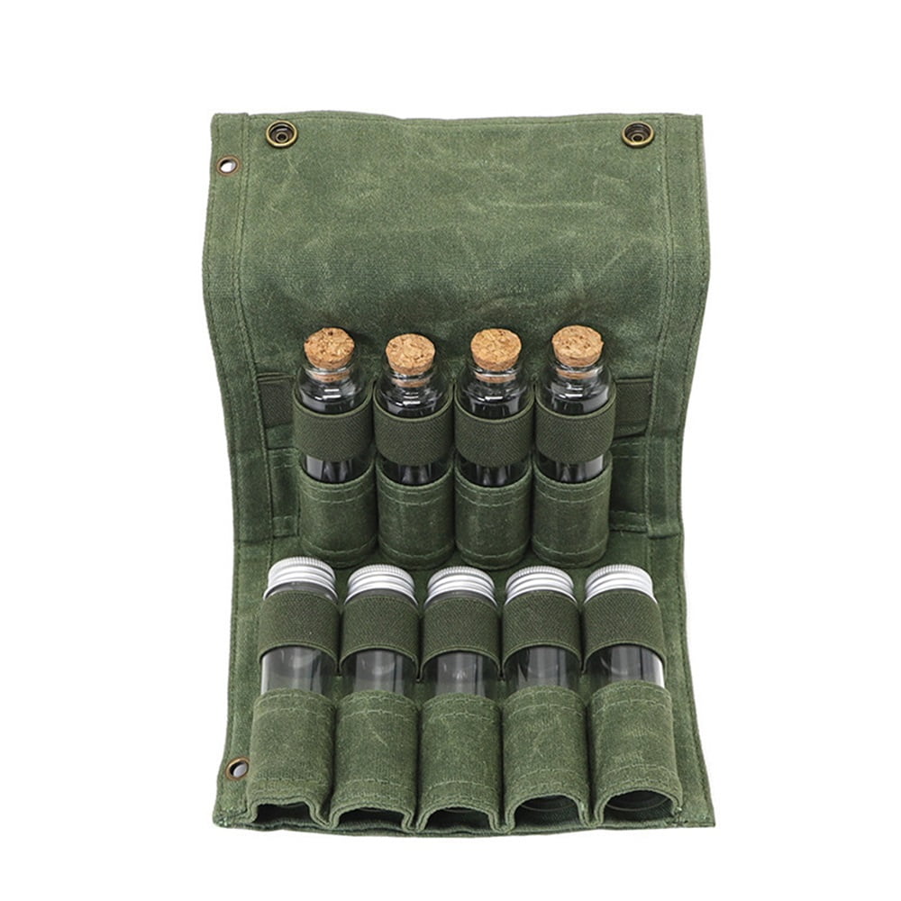 Xusx111 - Kit De Especias De Camping Con 9 Especias Jar Canvas Travel Seasoning Contenedor, Bolsa Portátil De Especias Para Viajar (green Militario)