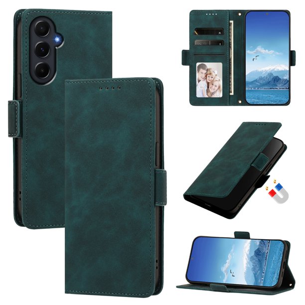 Funda Billetera Delgada para Samsung Galaxy A55 5G con Ranuras y Soporte Verde oscuro