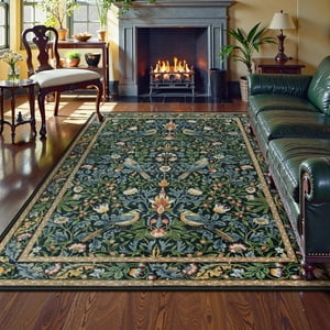 Area Rug Morebes, Lavable, Diseño Bohemio Floral, 150 X 210 Cm, Color Azul Marino