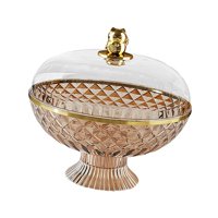 Magideal - Cuenco Con Pedestal Para Frutas Con Tapa Transparente, Base Extraíble, Diseño De Drenaje Redondo De 8,2X10 Pulgadas Para Cafeterías, Accesorio Versáti Ámbar