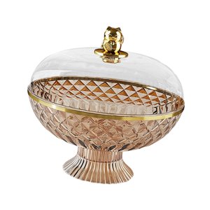 Magideal - Cuenco Con Pedestal Para Frutas Con Tapa Transparente, Base Extraíble, Diseño De Drenaje Redondo De 8,2X10 Pulgadas Para Cafeterías, Accesorio Versáti Ámbar