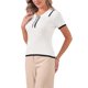 thumbnail image 4 of Camiseta de Trabajo Casual para Mujer con Manga Corta, Cuello Polo en V y Tejido de Punto Acanalado S Blanco, 4 of 6
