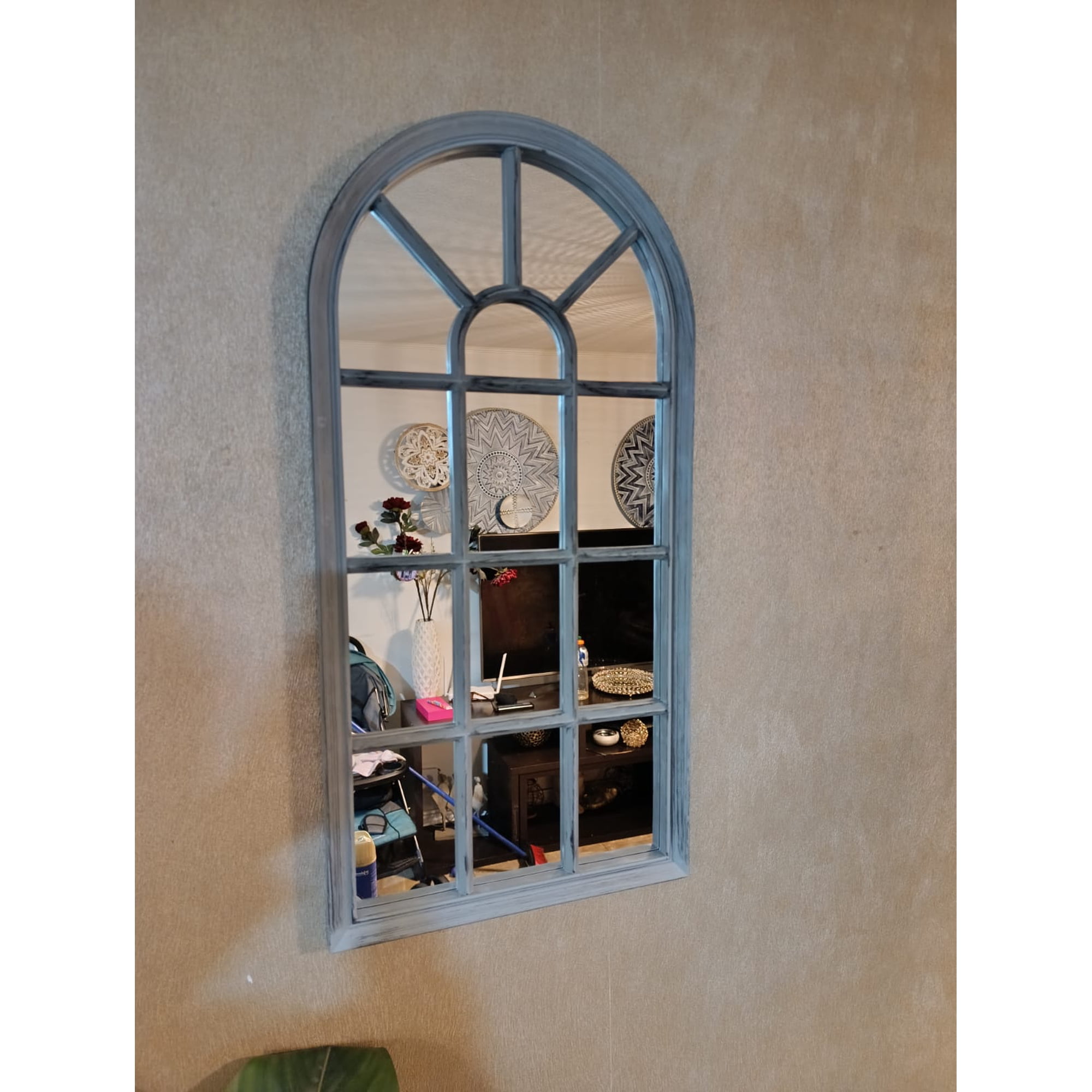 Genérico - Espejo Forma Ventana, Gris Envejecido 70 X 35 Cm