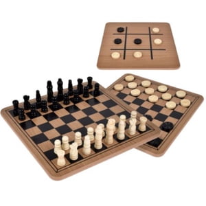 Pip Games - Juego De Mesa 3 En 1 Madera (Ajedrez-Damas-Tres En Línea)