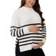 thumbnail image 4 of Tops de Suéter de Maternidad para Mujeres Camisas de Manga Larga con Abertura Lateral de Rayas Cuello Simulado de Punto para Embarazo XL Blanco, 4 of 6
