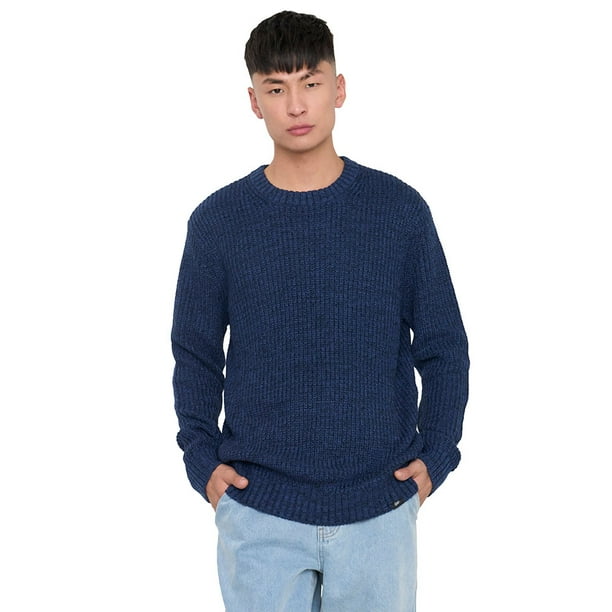 Tejido Hombre Cuello Redondo Liso Grueso Azul Corona