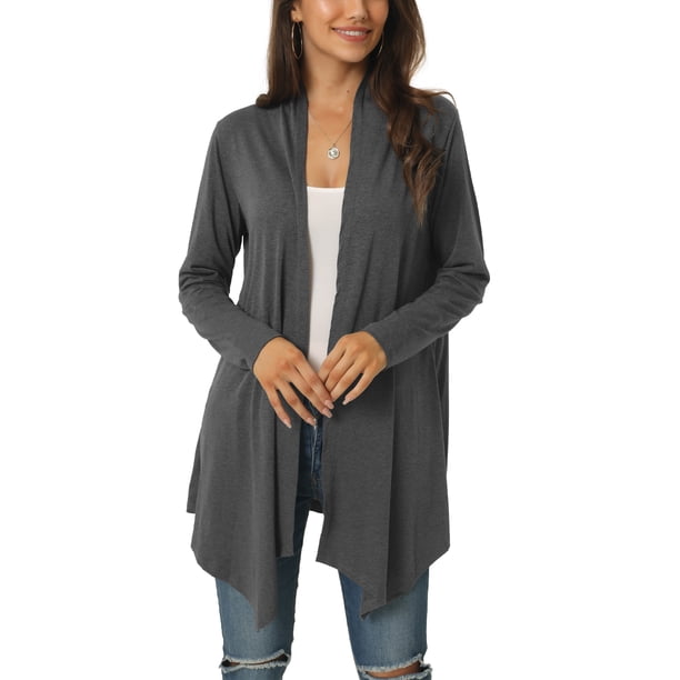 INSPIRE CHIC Cárdigan ligero de manga larga y frente abierto para mujer, primavera y otoño, casual, M Gris oscuro