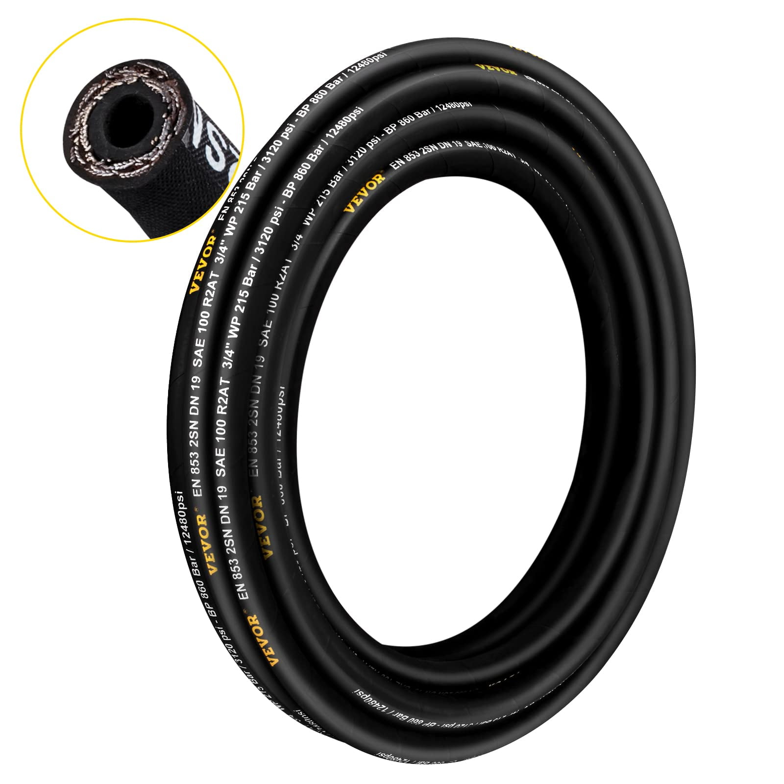 Manguera De Goma Enrollada Vevor, 1/4 X 100 Pies, 5800 Psi, Trenzada De 2 Hilos