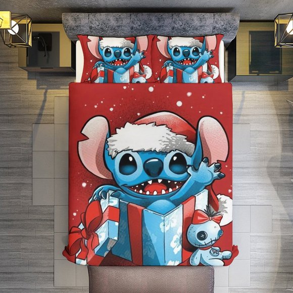 Merry Christmas Stitch Gift 3 Pieces Duvet Cover Set Full Size Super Soft Fade Resistant Microfiber