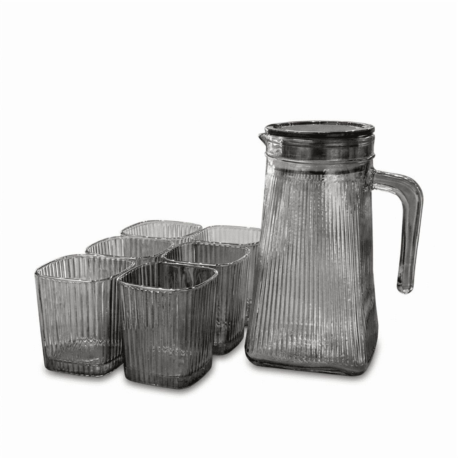 Wakeshome - Juego De Jarra De Vidrio Moderna Con Tapa Y 6 Vasos Diseño Acanalado