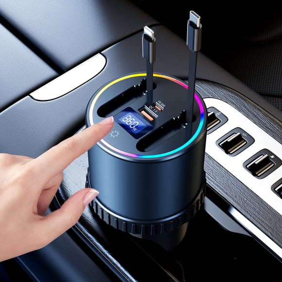 Cargador para auto DICMKY Hub USB de 4 puertos con luz RGB retráctil