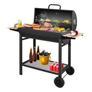 Jardimex - Asador Carbón Tipo Barril 70Cm Con Tapa, Mesas Y Ruedas