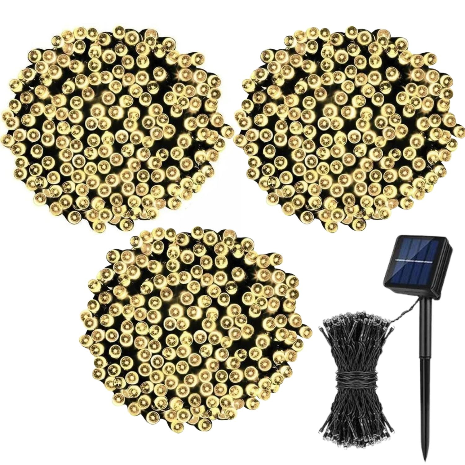 Disparo - Set 3 Luces Guirnalda Navidad Solar 200 Led Calida 20m Hogar