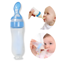 Genérica - Mamadera Celeste De Silicona Con Cuchara Bebé