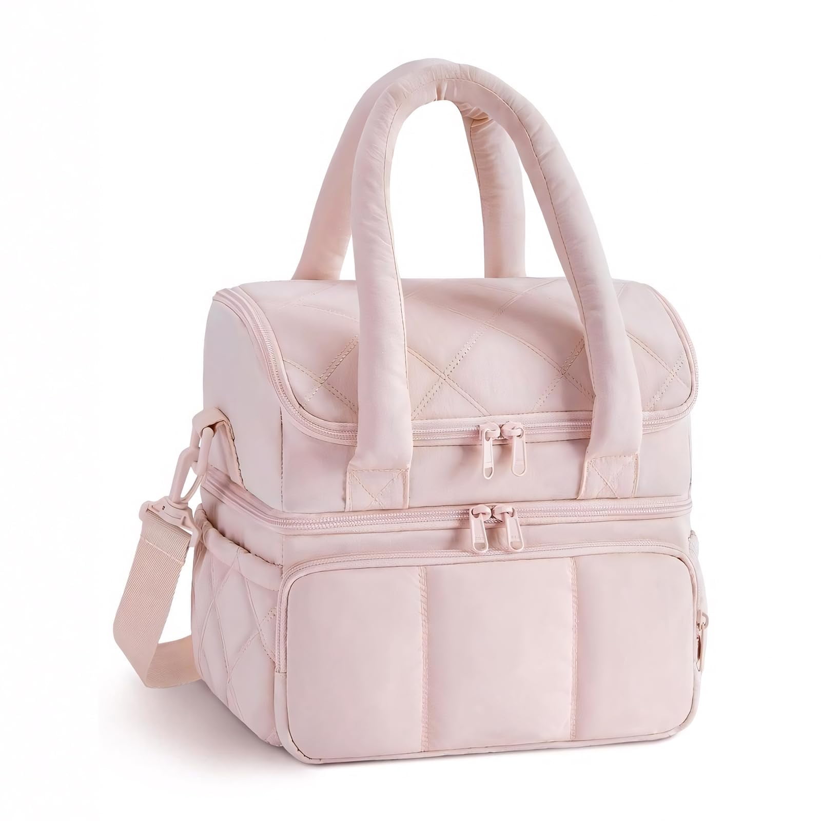 Xusx111 - Bolsa De Almuerzo Aislada Caja De Almuerzo Para Mujeres,tote De Refrigerador A Prueba De Fugas De Doble Cubierta Con Correa De Hombro Ajustable,diseño De Amortiguador Acolchado Y Rosa Durade