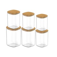 Genérico - Set 6 Frascos Hermeticos Cuadrado Cocina Tapa De Bambu