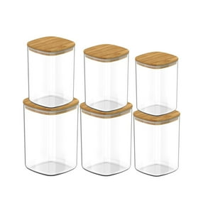 Genérico - Set 6 Frascos Hermeticos Cuadrado Cocina Tapa De Bambu