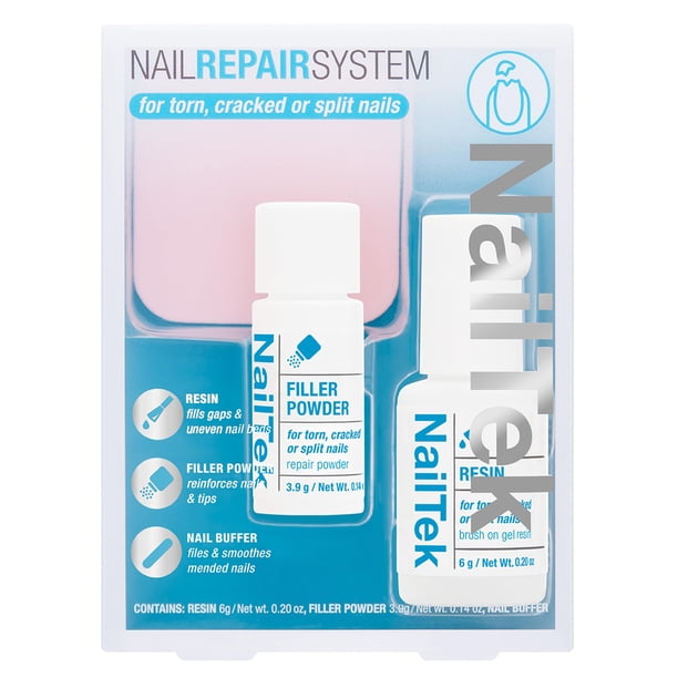 Kit de reparación de uñas Nail Tek, paquete de 1 paquete con resina en gel y polvo de relleno