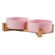 thumbnail image 1 of Cuencos para mascotas, juego de cuencos de cerámica para perros y gatos con soporte de madera para comida y agua, cuencos antideslizantes y bonitos para mascotas., 1 of 6