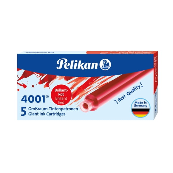 Cartuchos de tinta Pelikan 4001 GTP/5, rojo brillante, 1,4 ml, paquete de 5