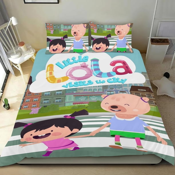 Pequeña Lola Visita la Ciudad Conjunto de sábanas temático, trío de piezas, cómodo y amigable con la piel, diseño único, regalo de decoración para el hogar para familiares, amigos y fans,173cm *218cm