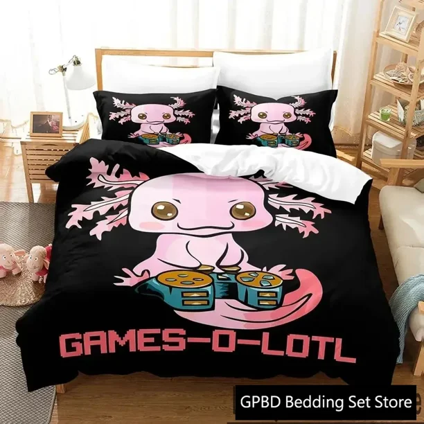 Gamesolotl Axolotl Video Gamer Kawaii Pastel Goth Bedding Set Bed Set Aldult Kid Bedroom Anime