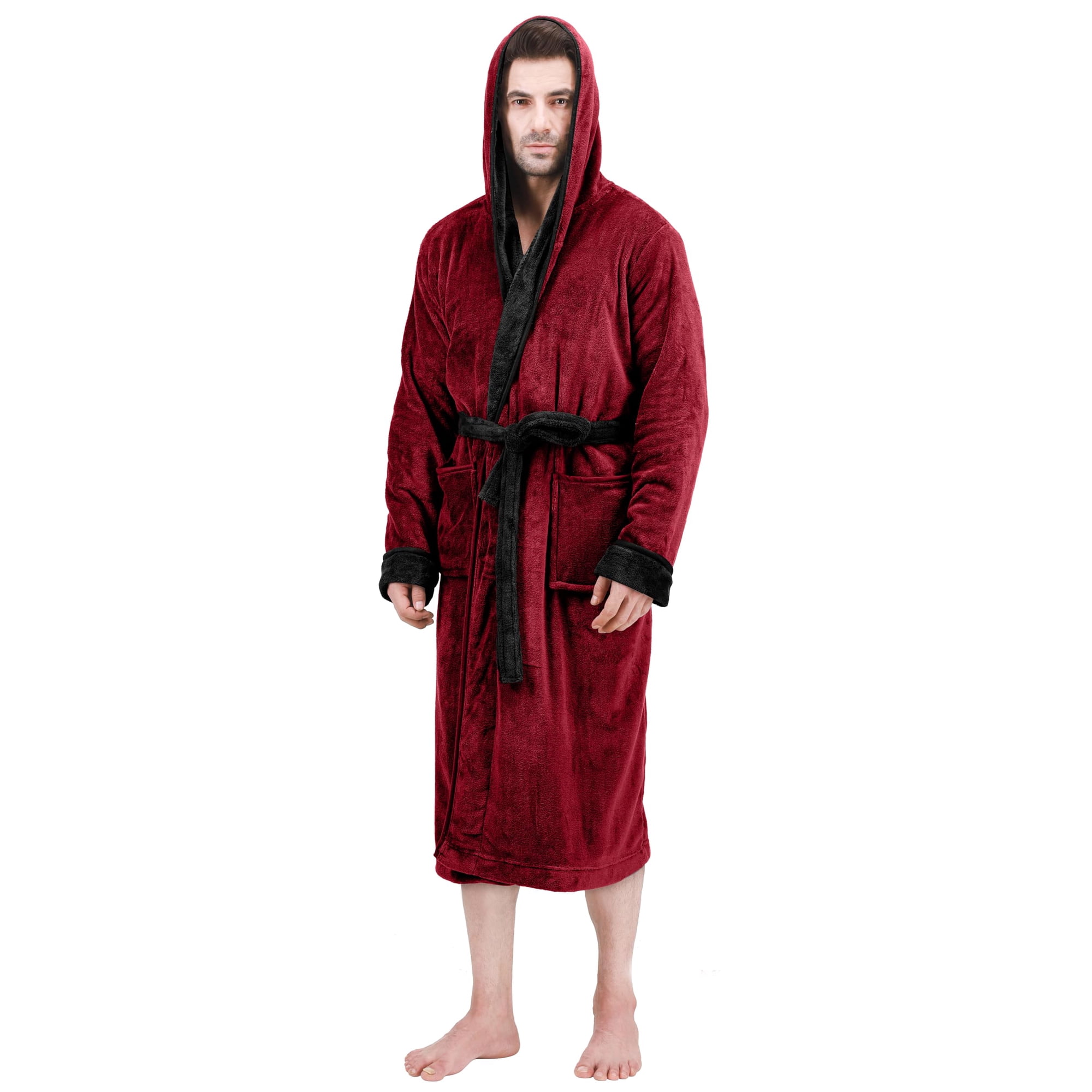Bata De Baño Con Capucha De Felpa Ny Threads Para Hombre L/xl Color Burdeos