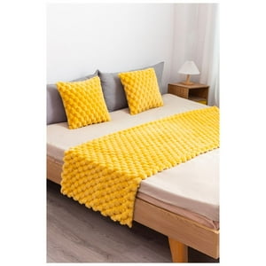 Genérico - Piecera Peluda Con Fundas 1.5/2 Plazas - Mostaza