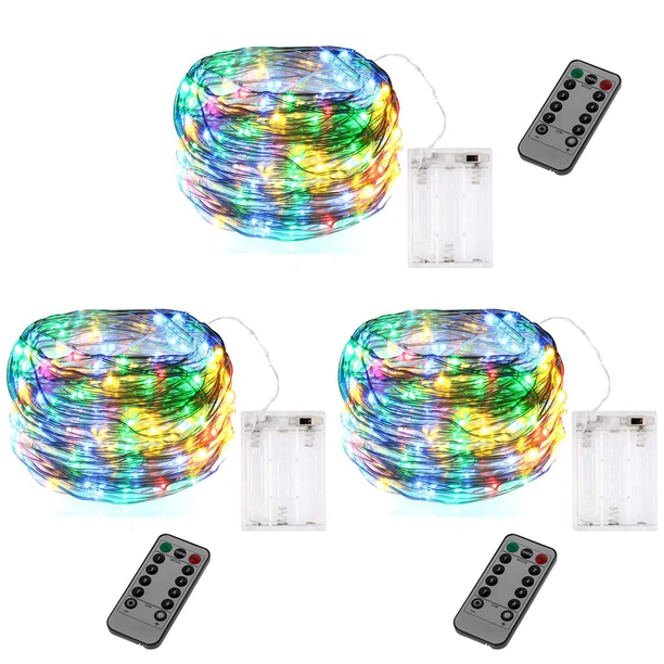 Guirnaldas de luces LED a pilas con control remoto (paquete de 3), 3 metros y 30 LED, para jardín